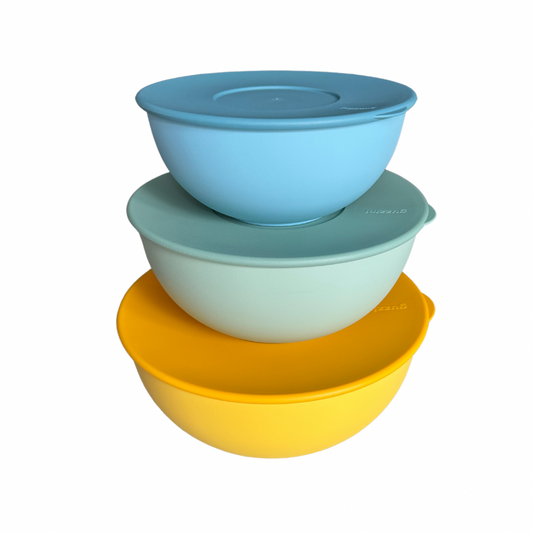 Yellow serving bowls with lids (hire)