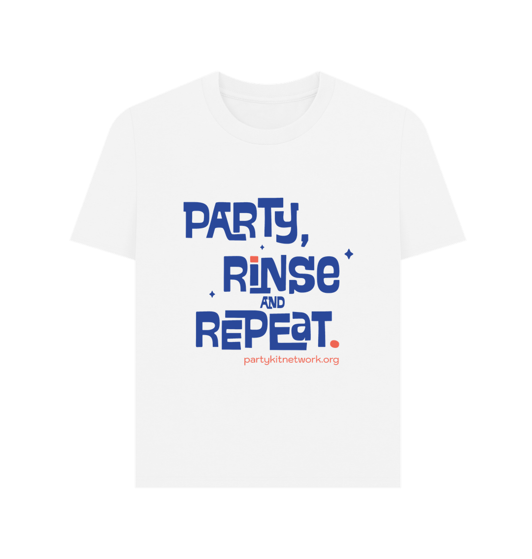 White Women's Standard Fit Tee (Party, Rinse & Repeat)