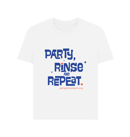 White Women's Standard Fit Tee (Party, Rinse & Repeat)